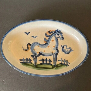 M.A. Hadley Pottery Country Scene Horse 14" Serving Platter Baking Dish- Signed